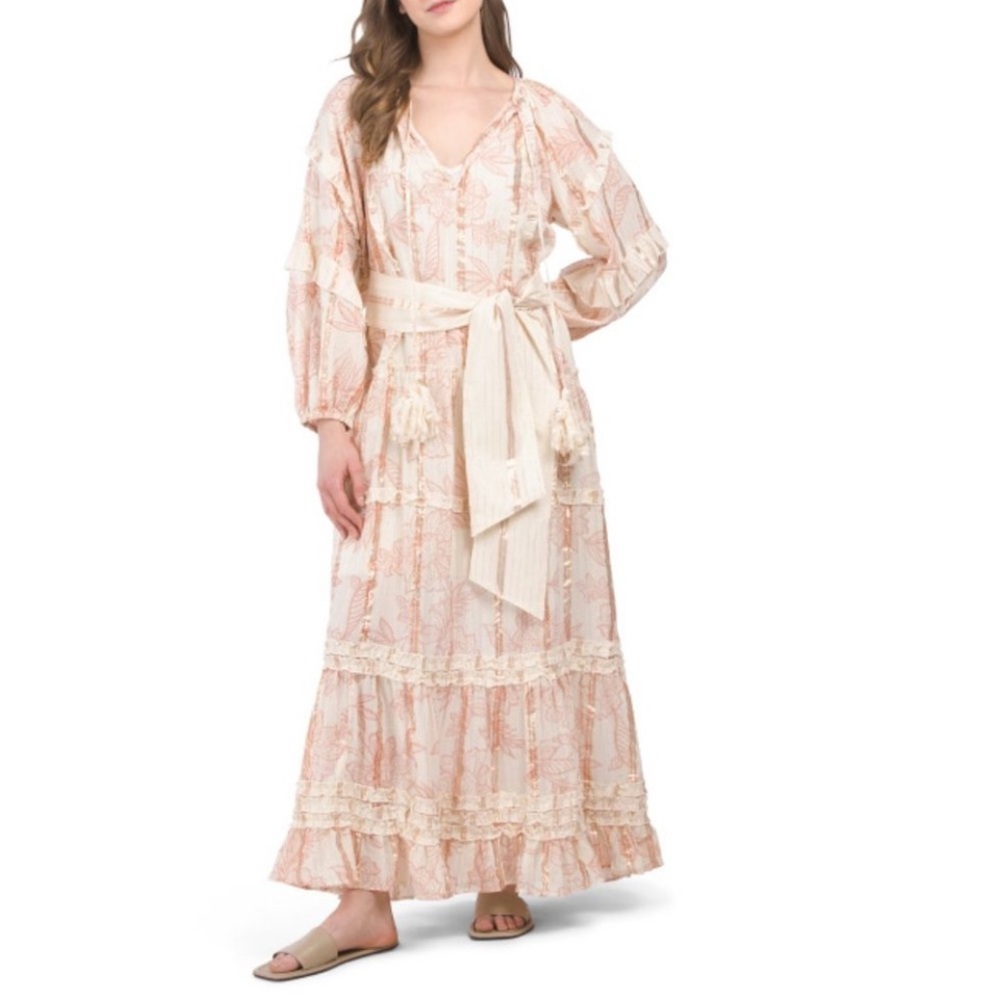 MISS JUNE Pink Printed Metallic Maxi Dress